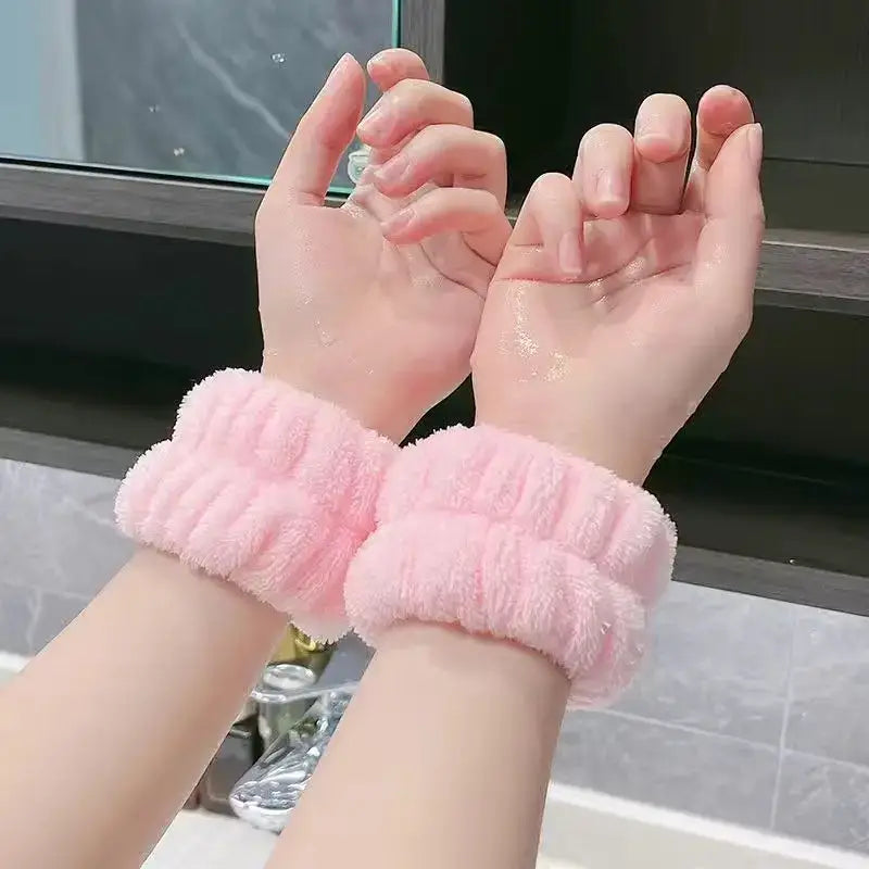 Soft Plush Washable Wristbands for Skincare Routine