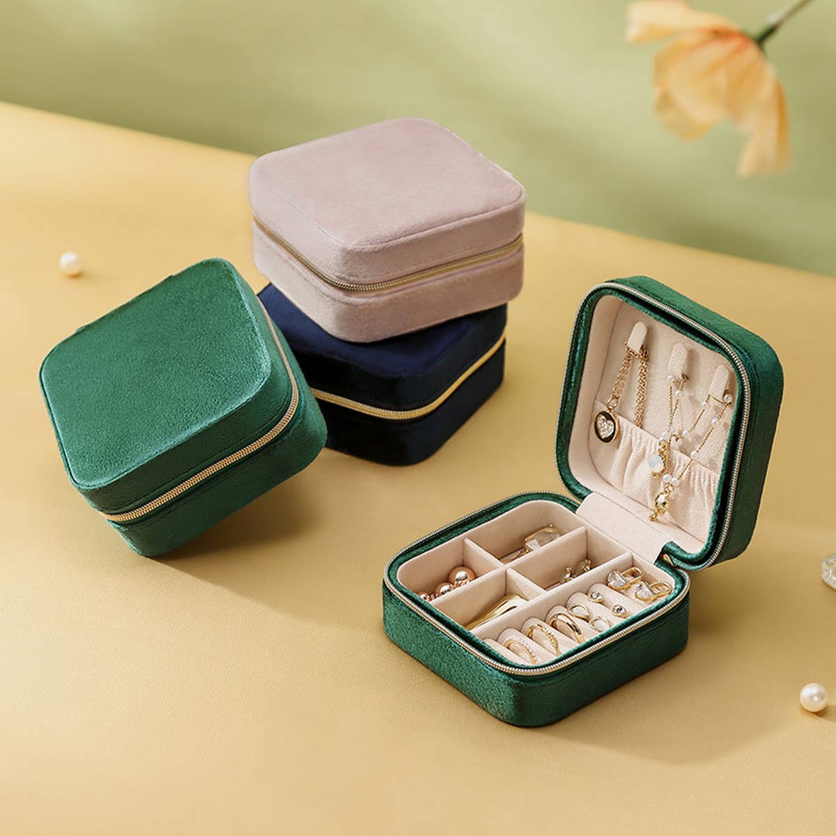 Double Layer Velvet Jewelry Box