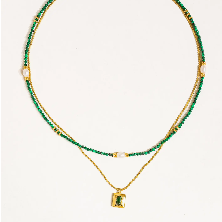 Harlynn 18K Gold Green Beaded Layer Necklace