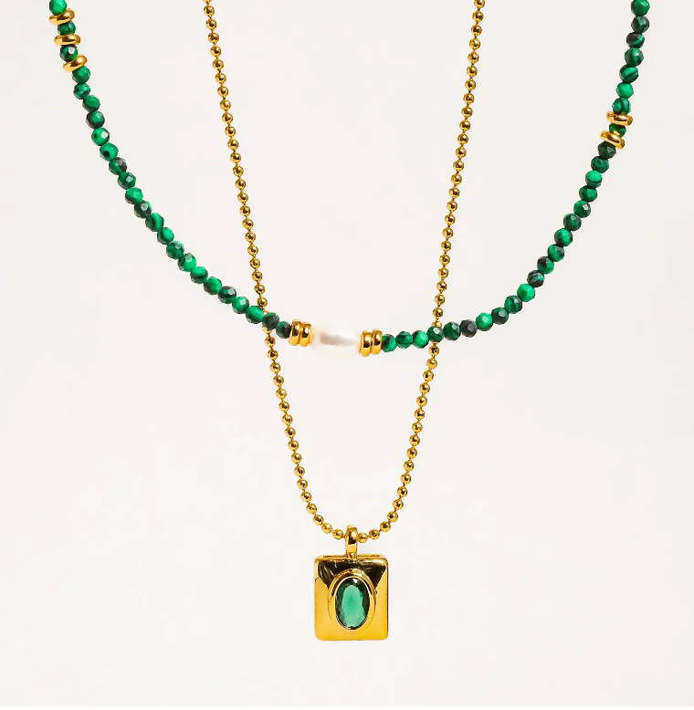 Harlynn 18K Gold Green Beaded Layer Necklace