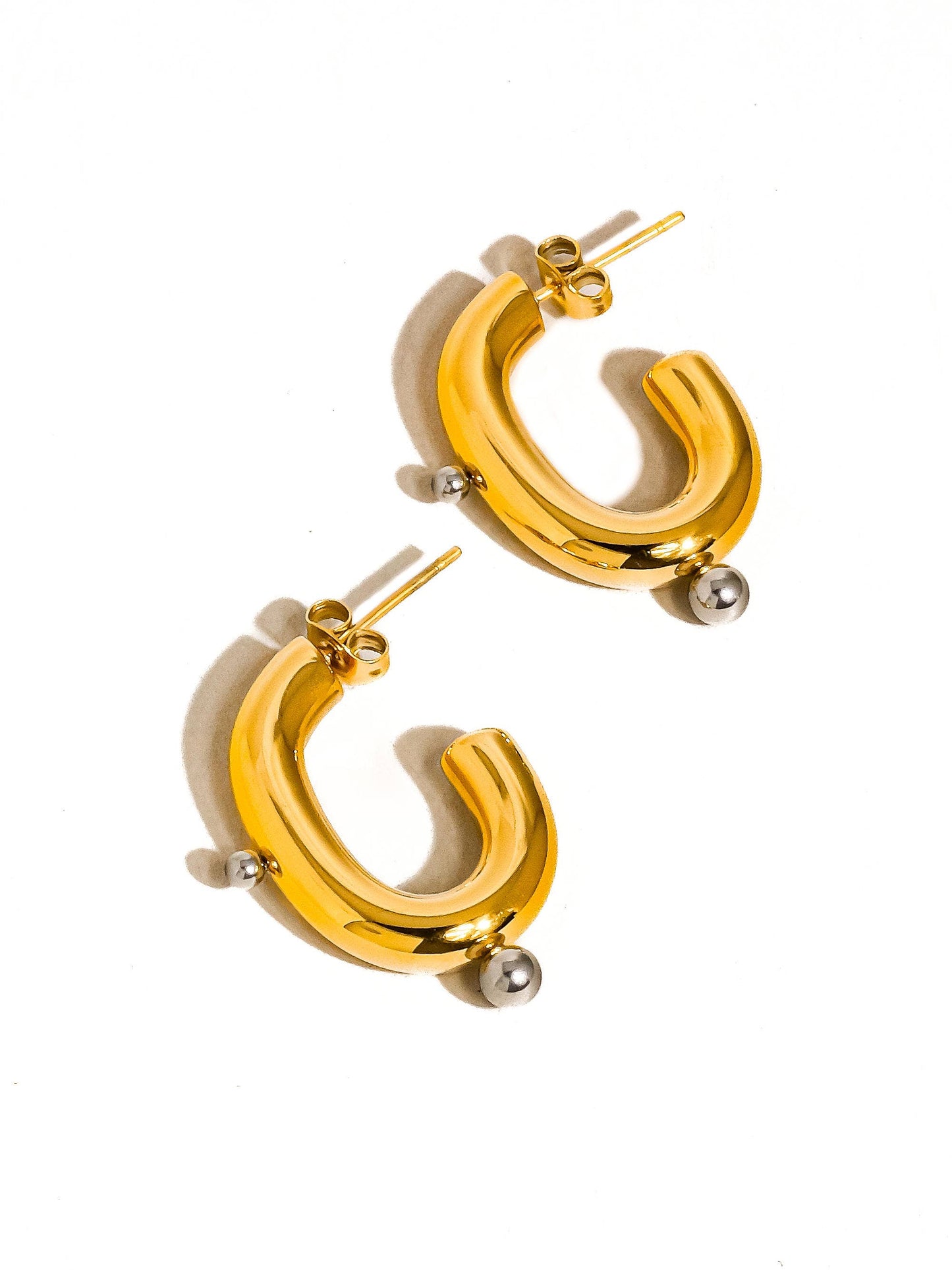 Alsace 18K Gold Non-Tarnish Two Toned C Hoop Earring