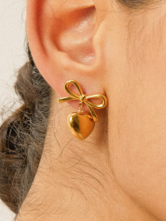 Dainty Bow Heart Earring