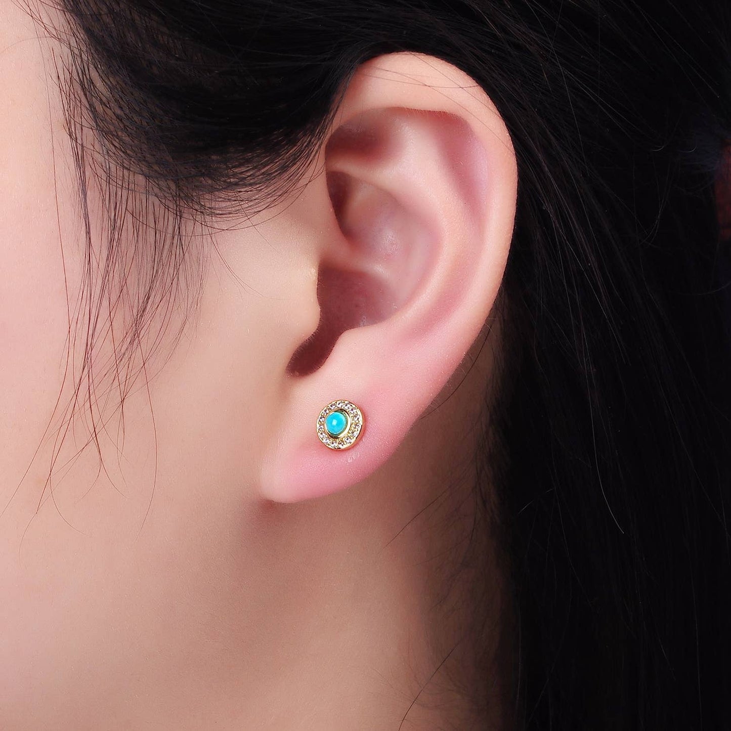 14K Gold Filled Turquoise Clear CZ Micro Paved Stud Earrings