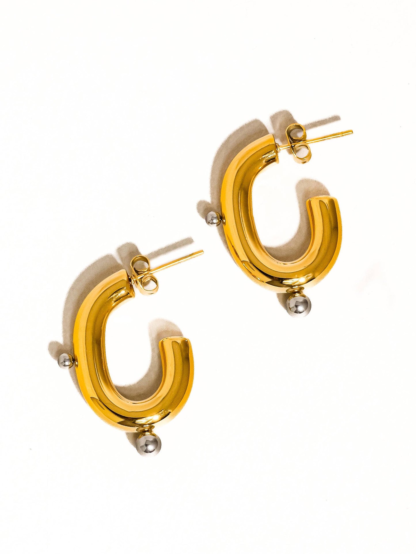 Alsace 18K Gold Non-Tarnish Two Toned C Hoop Earring