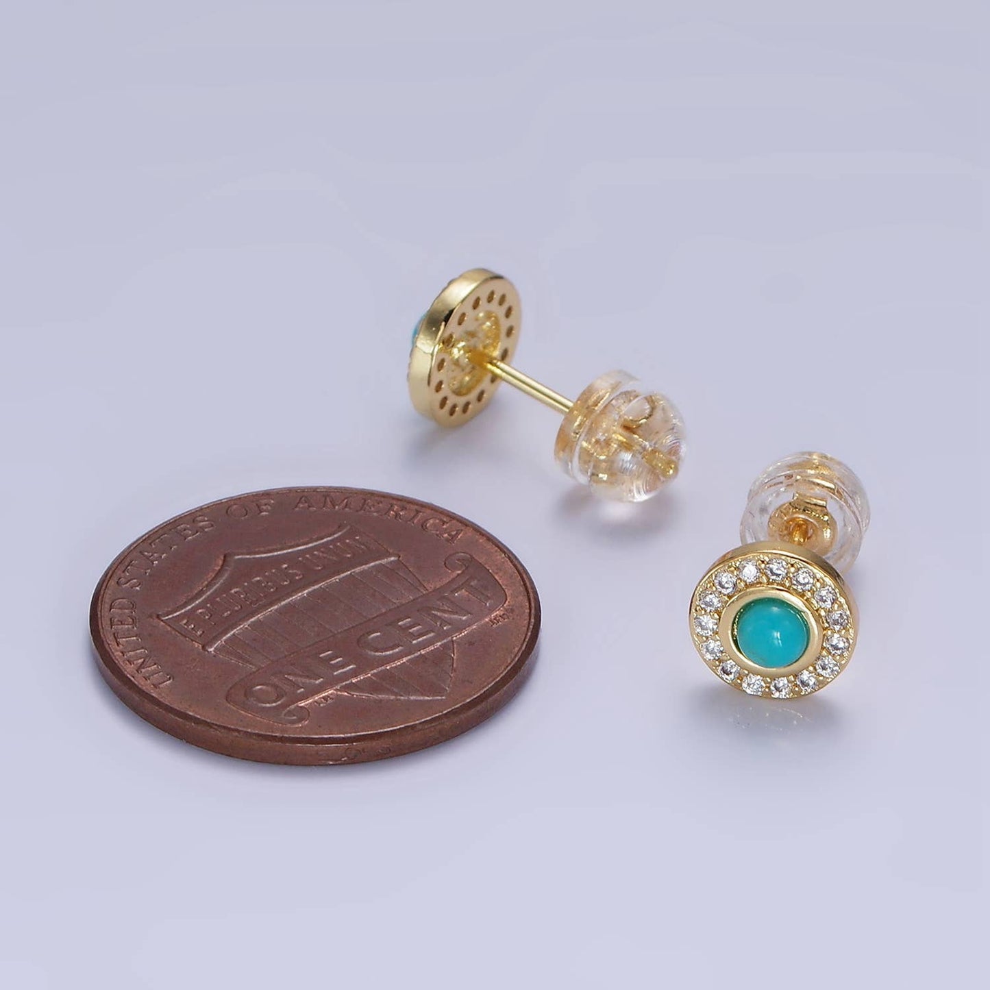 14K Gold Filled Turquoise Clear CZ Micro Paved Stud Earrings