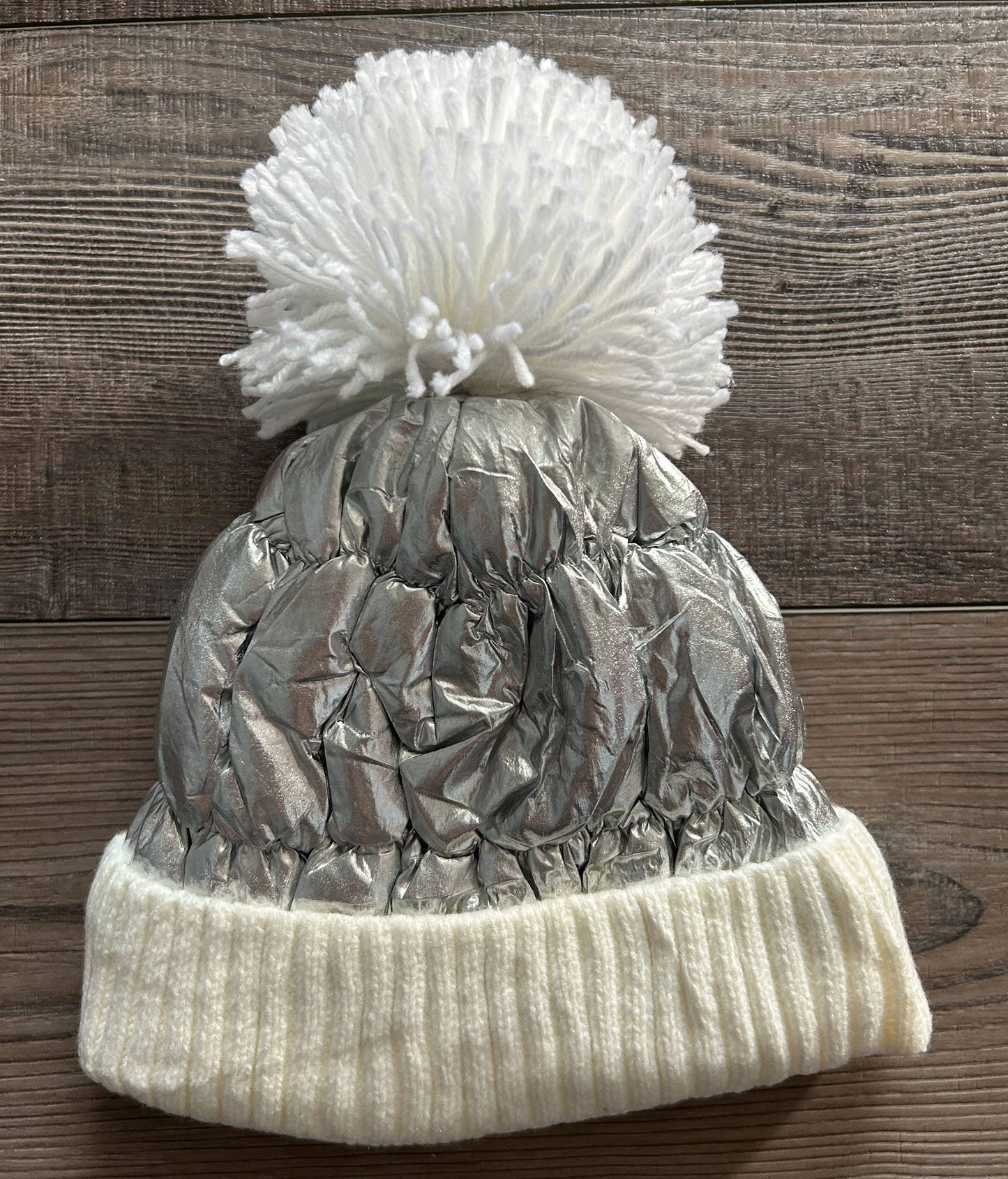 Metallic Beanie Puffer Hat Lined