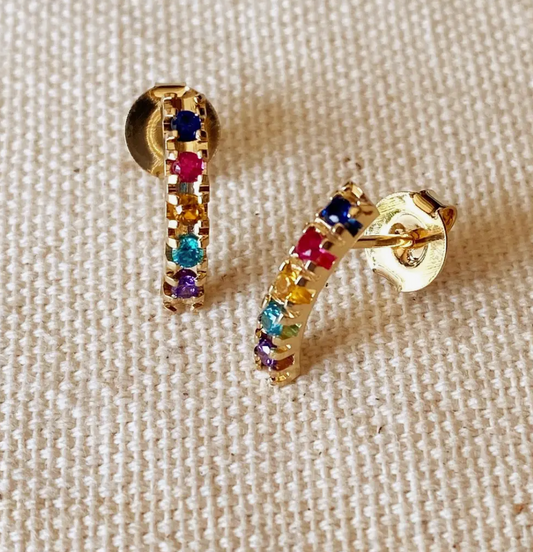 18k Gold Filled Curved Bar Multicolor Crystal Stud Earrings