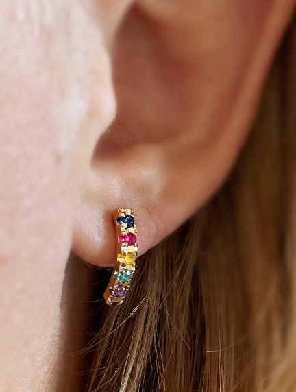 18k Gold Filled Curved Bar Multicolor Crystal Stud Earrings