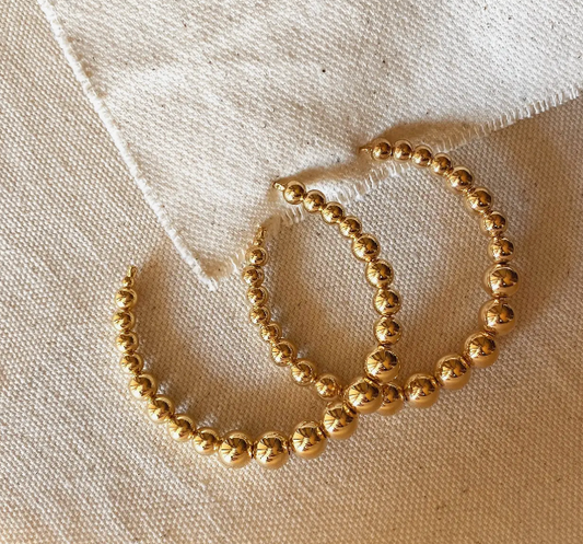 18k Gold Filled Gradient Beaded C Hoop Earrings