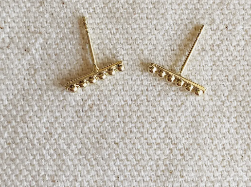 18k Gold Filled Beaded Bar Stud Earrings