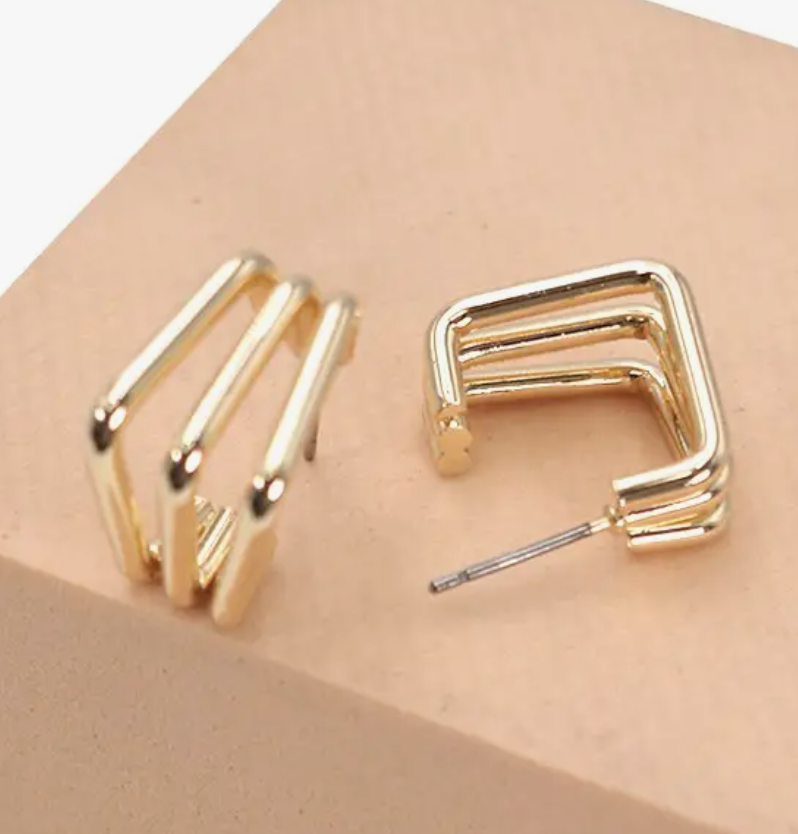 Mini Square Trio Hoop Earring