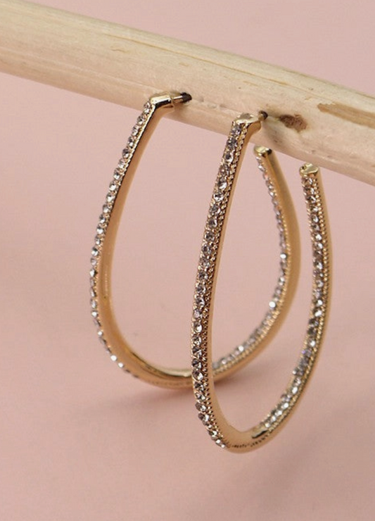 Rhinestone Oval Hoop Earrings