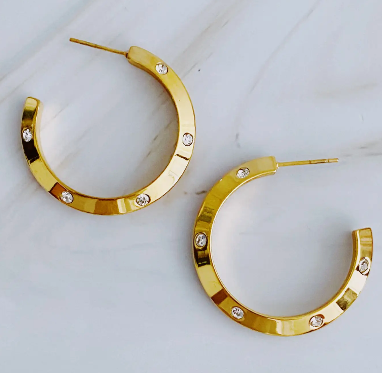 Jewel Studded Dimensional Hoop Earrings