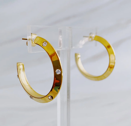 Jewel Studded Dimensional Hoop Earrings