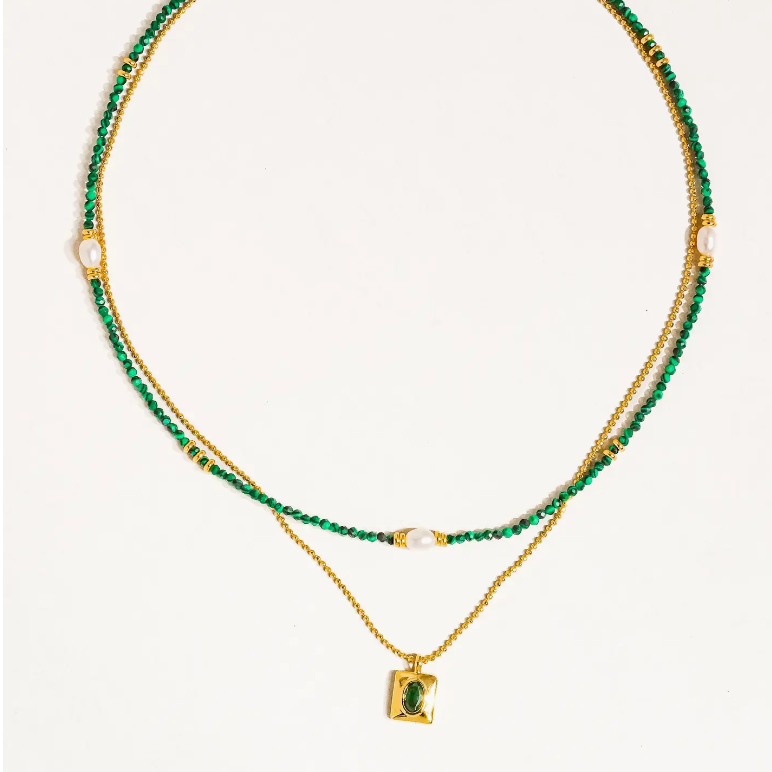 Harlynn 18K Gold  Green Beaded Layer Necklace