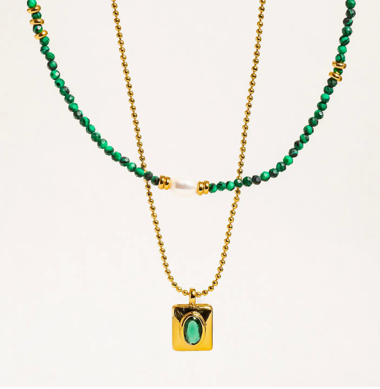 Harlynn 18K Gold  Green Beaded Layer Necklace