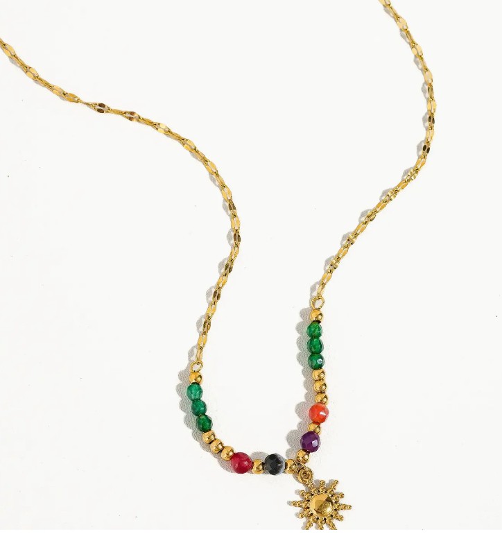 Olimpia 18K Gold Sun Necklace with Beads