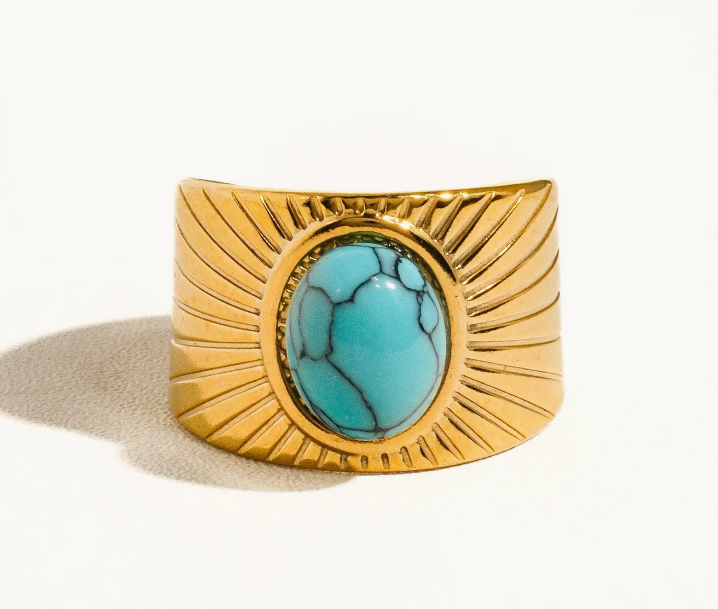 Reef Gold Non-Tarnish Turquoise Stone Adjustable Ring