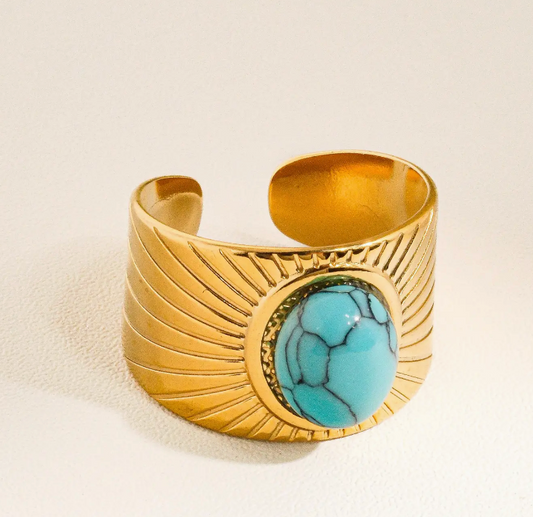 Reef Gold Non-Tarnish Turquoise Stone Adjustable Ring