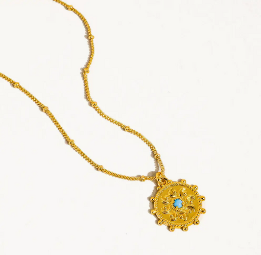 Stassie 18K Gold Turquoise Stone Sun Necklace