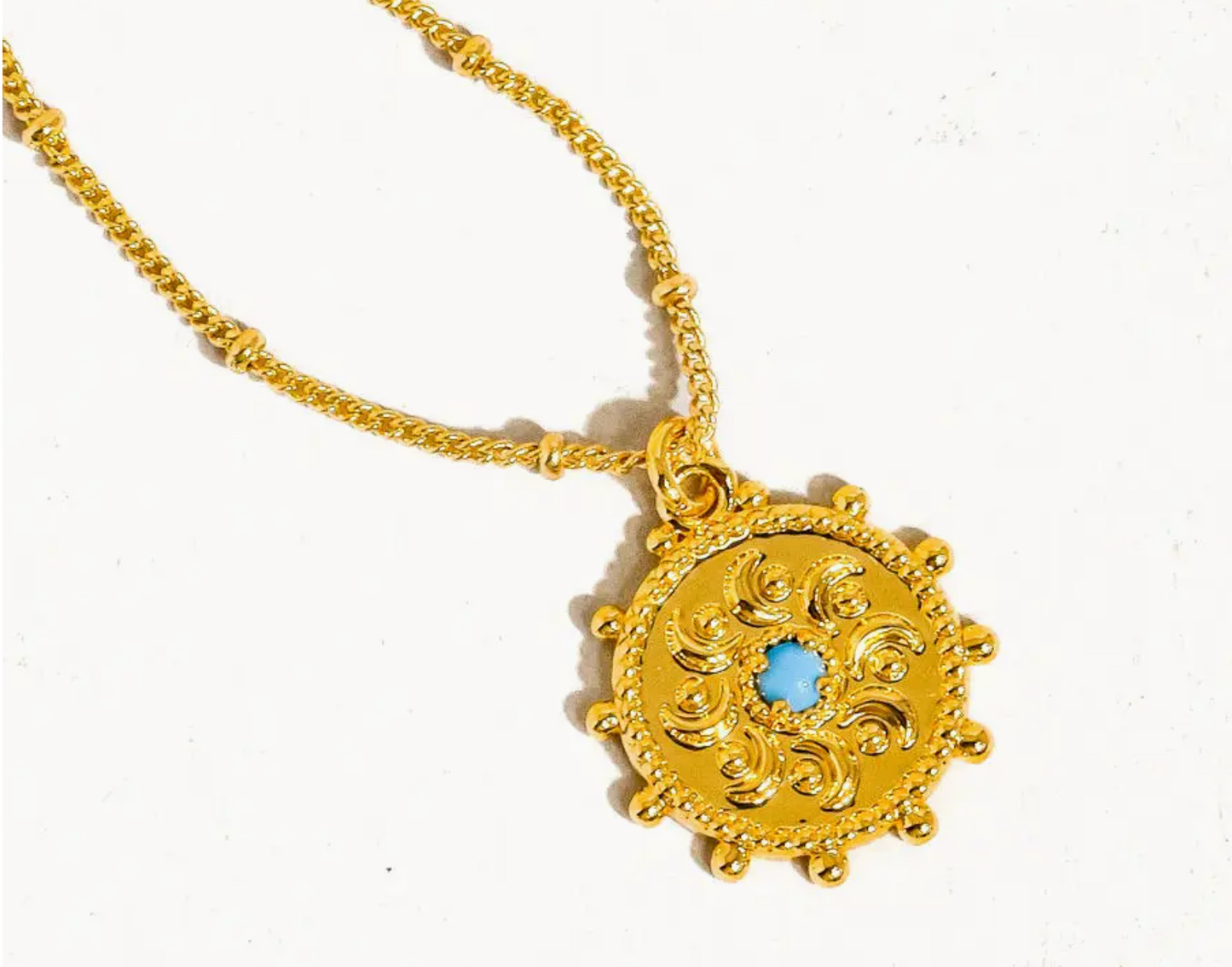 Stassie 18K Gold Turquoise Stone Sun Necklace