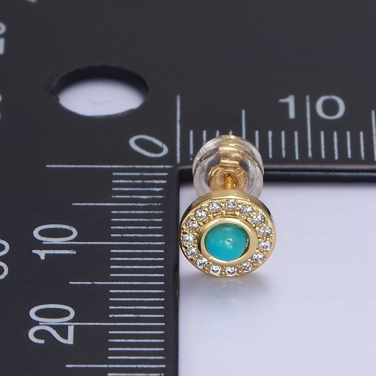 14K Gold Filled Turquoise Clear CZ Micro Paved Stud Earrings