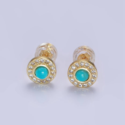 14K Gold Filled Turquoise Clear CZ Micro Paved Stud Earrings