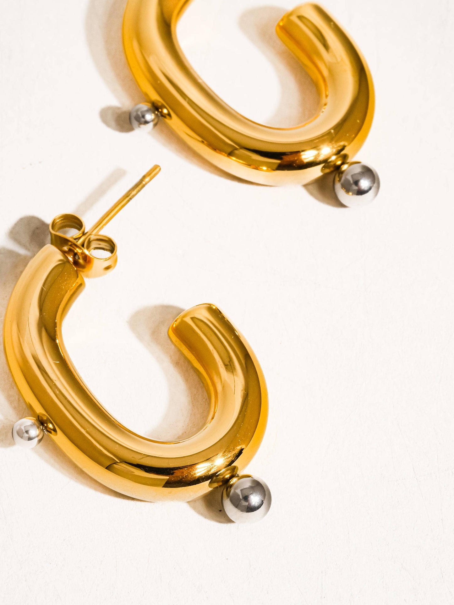 Alsace 18K Gold Non-Tarnish Two Toned C Hoop Earring