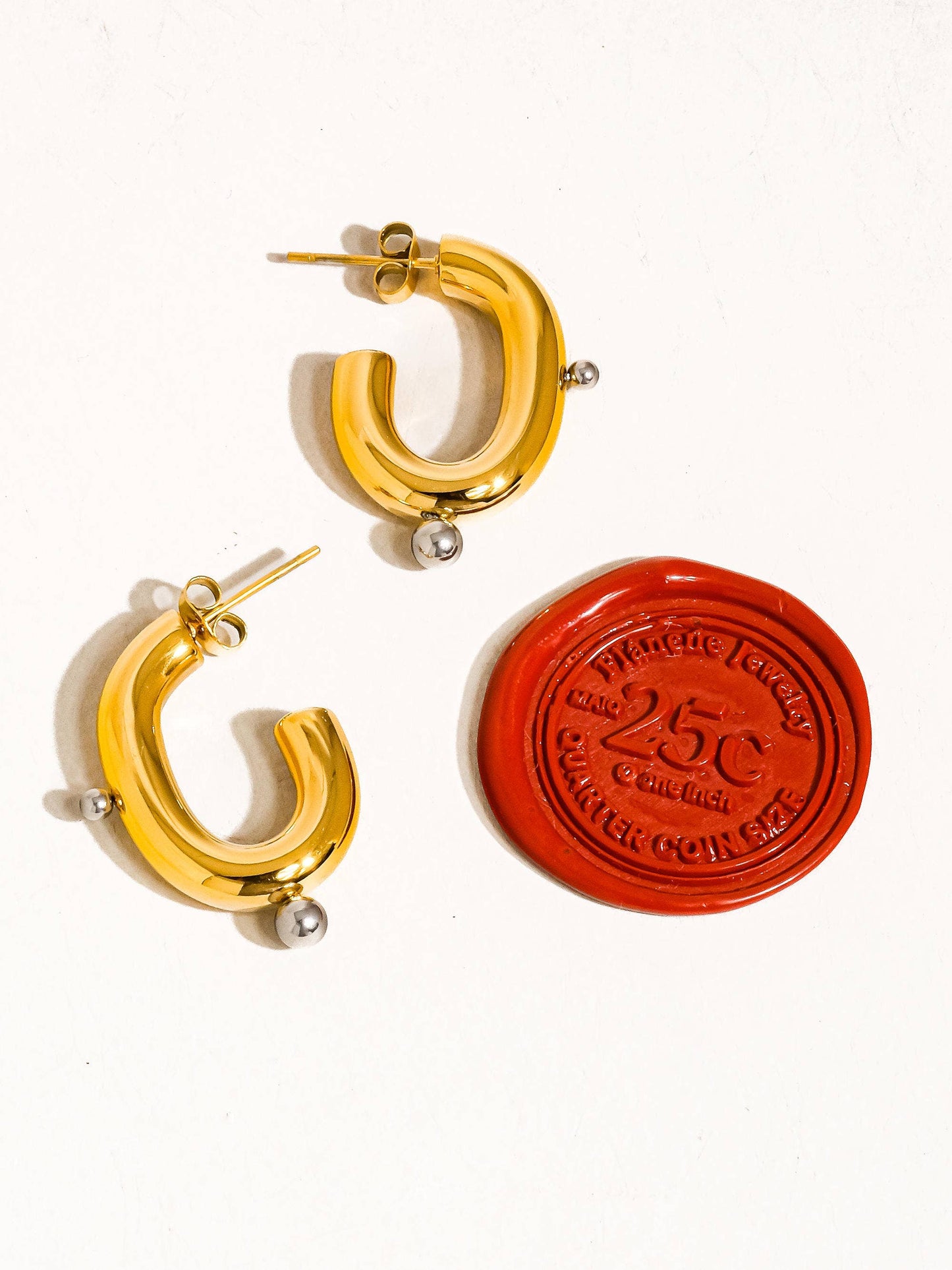 Alsace 18K Gold Non-Tarnish Two Toned C Hoop Earring